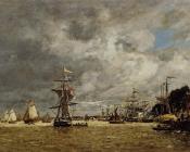尤金 布丹 : Anvers, Boats on the Ecaut